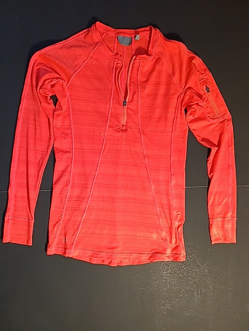 Athleta Neon Coral Athletic Quarter-Zip Top With Arm Pocket Detail XS
